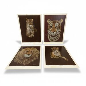 Vintage M. Brice Wildlife Print Set of 4 Lion Tiger Leopard Cheetah